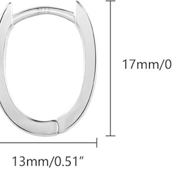 925 Sterling Silver Oval Huggie Hoop Earrings | Small Chunky Minimalist - Picture 9 of 9